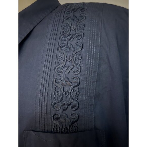 Guayabera Haband Vintage Mens Cuban Blue Zip Front Shirt 3XL Pockets Embroider - Picture 6 of 7